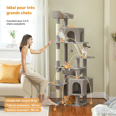 Grand arbre à chat 180cm – Tour avec hamac, griffoir sisal, jouets - One PETS-TOP – vue 2