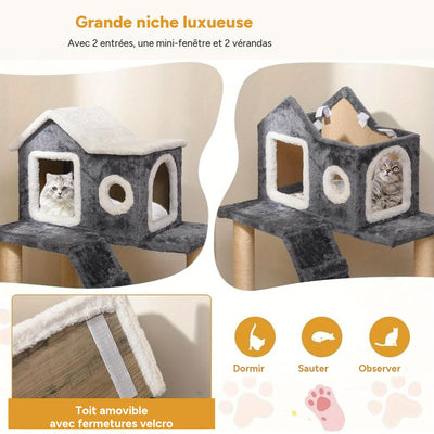 Arbre à chat 88 cm tour avec niche griffoirs sisal échelle