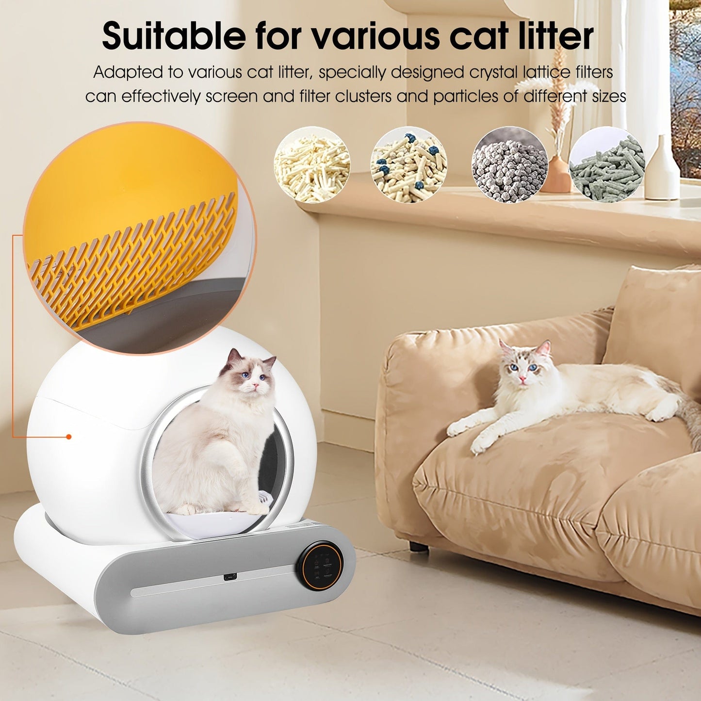 Litière automatique connectée pour chat – Auto-nettoyante & contrôle via app Blanc One PETS-TOP