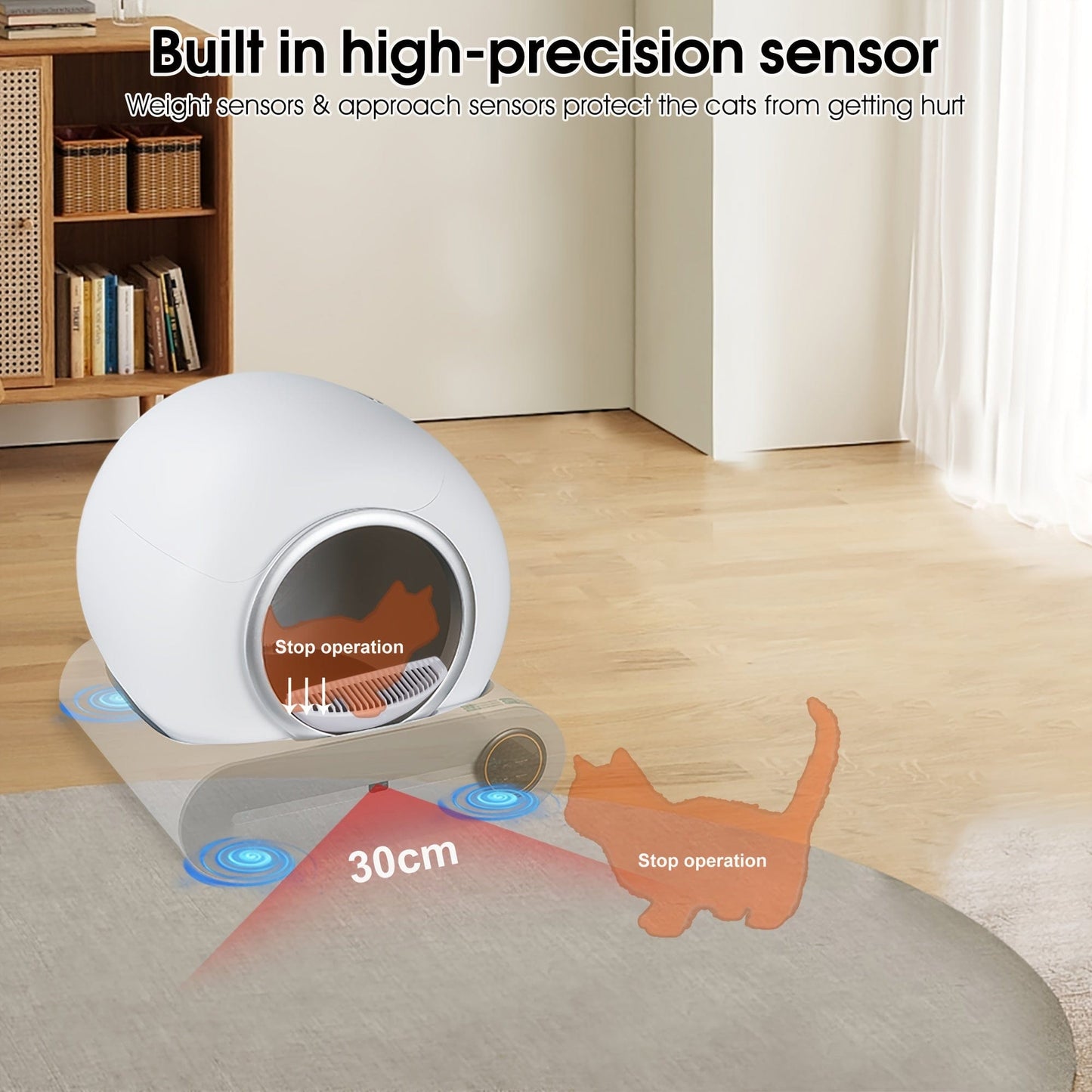 Litière automatique connectée pour chat – Auto-nettoyante & contrôle via app Blanc One PETS-TOP