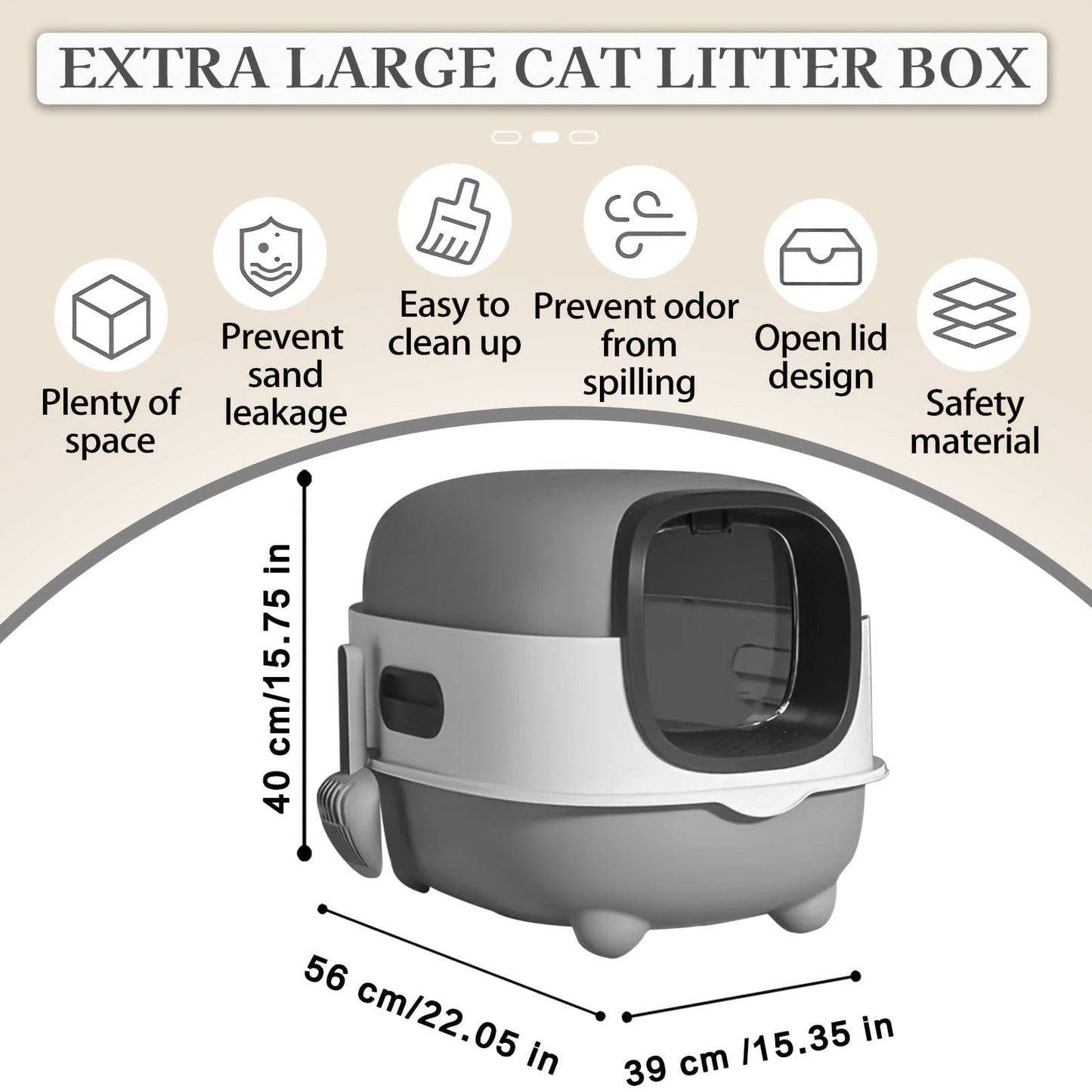 Litière XXL fermée pour chat – Couvercle amovible & design anti-odeurs One PETS-TOP