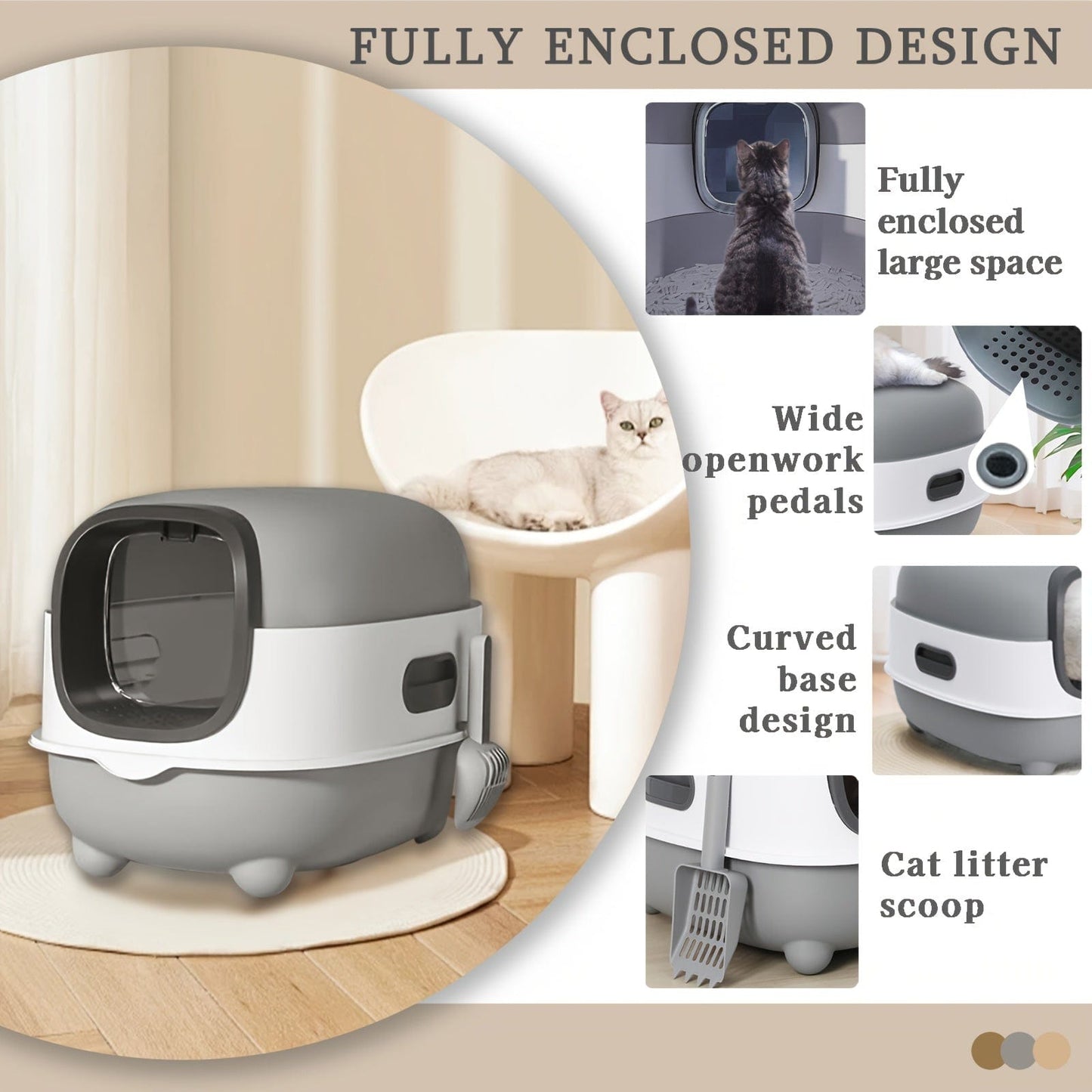 Litière XXL fermée pour chat – Couvercle amovible & design anti-odeurs One PETS-TOP