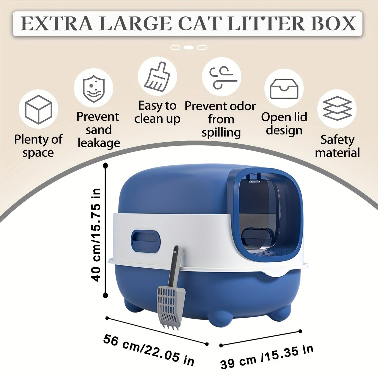 Litière XXL fermée pour chat – Couvercle amovible & design anti-odeurs Bleu One PETS-TOP