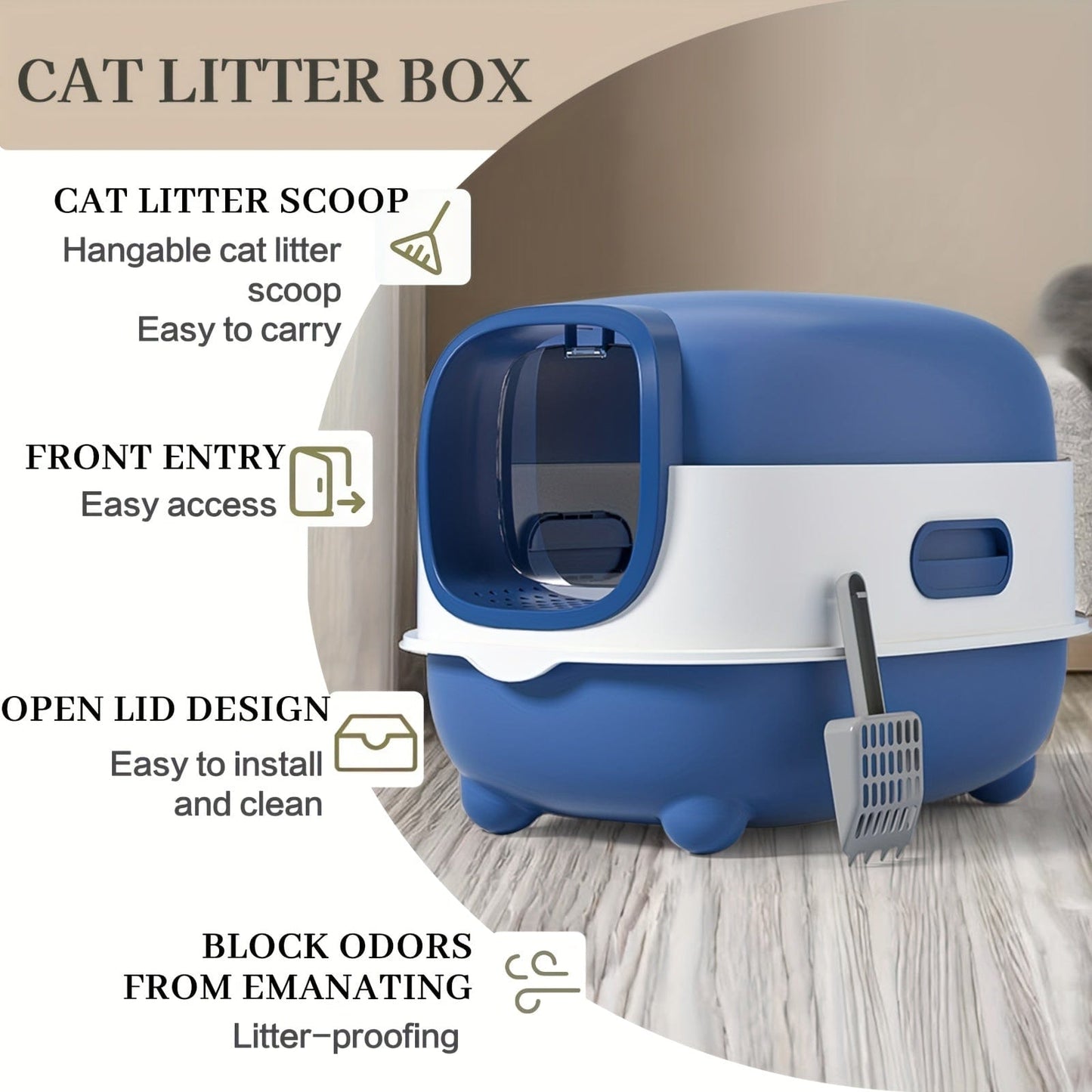 Litière XXL fermée pour chat – Couvercle amovible & design anti-odeurs One PETS-TOP