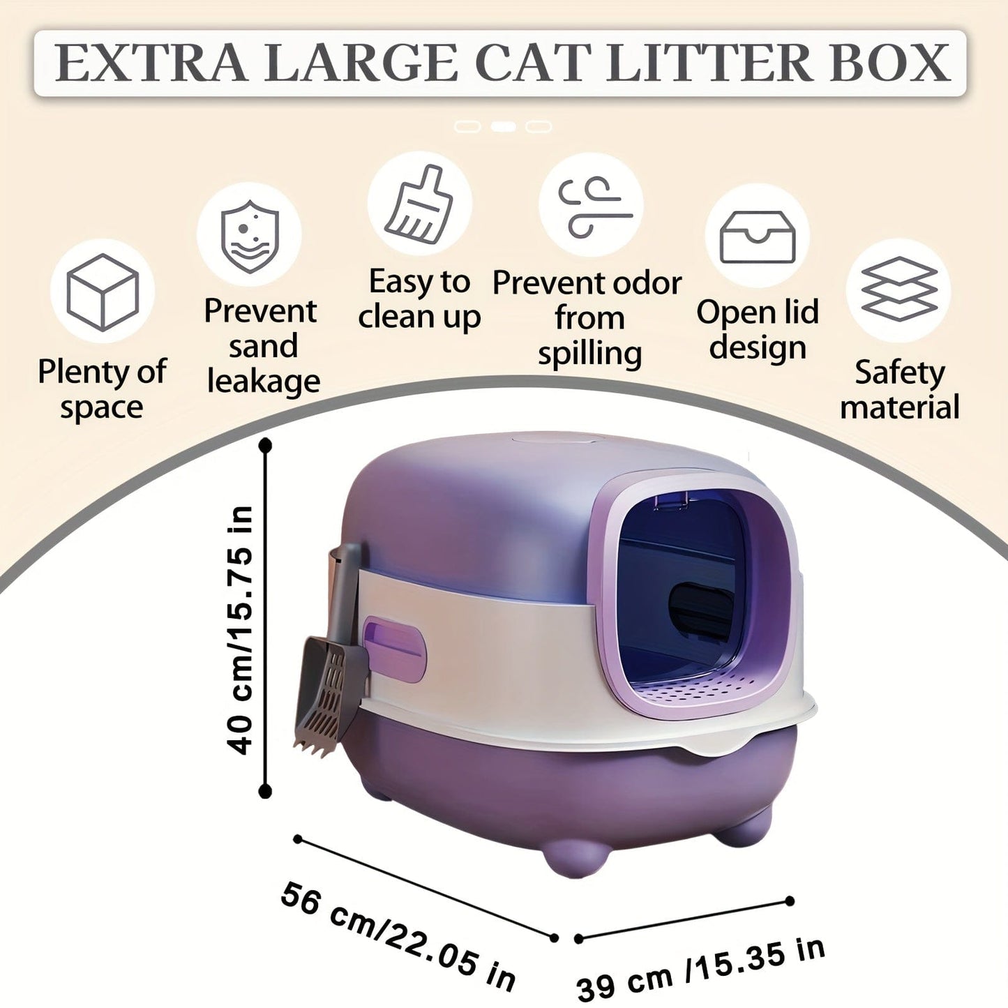 Litière XXL fermée pour chat – Couvercle amovible & design anti-odeurs Violet One PETS-TOP