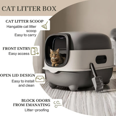 Litière XXL fermée pour chat – Couvercle amovible & design anti-odeurs One PETS-TOP