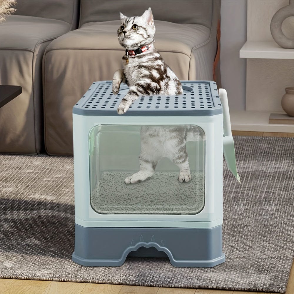 Litière XXL pliable pour chat – Tiroir amovible & design anti-éclaboussures 37*50*38CM / Vert One PETS-TOP