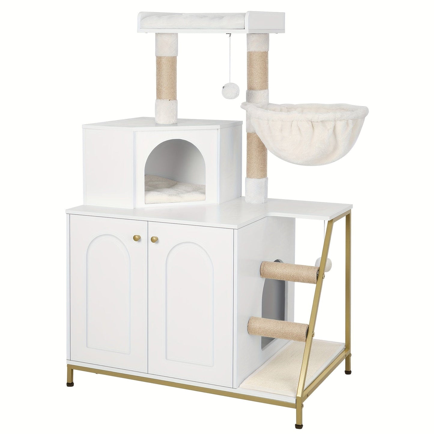 Meuble 4-en-1 chat – Cache-litière, arbre à chat & condo multi-niveaux One PETS-TOP