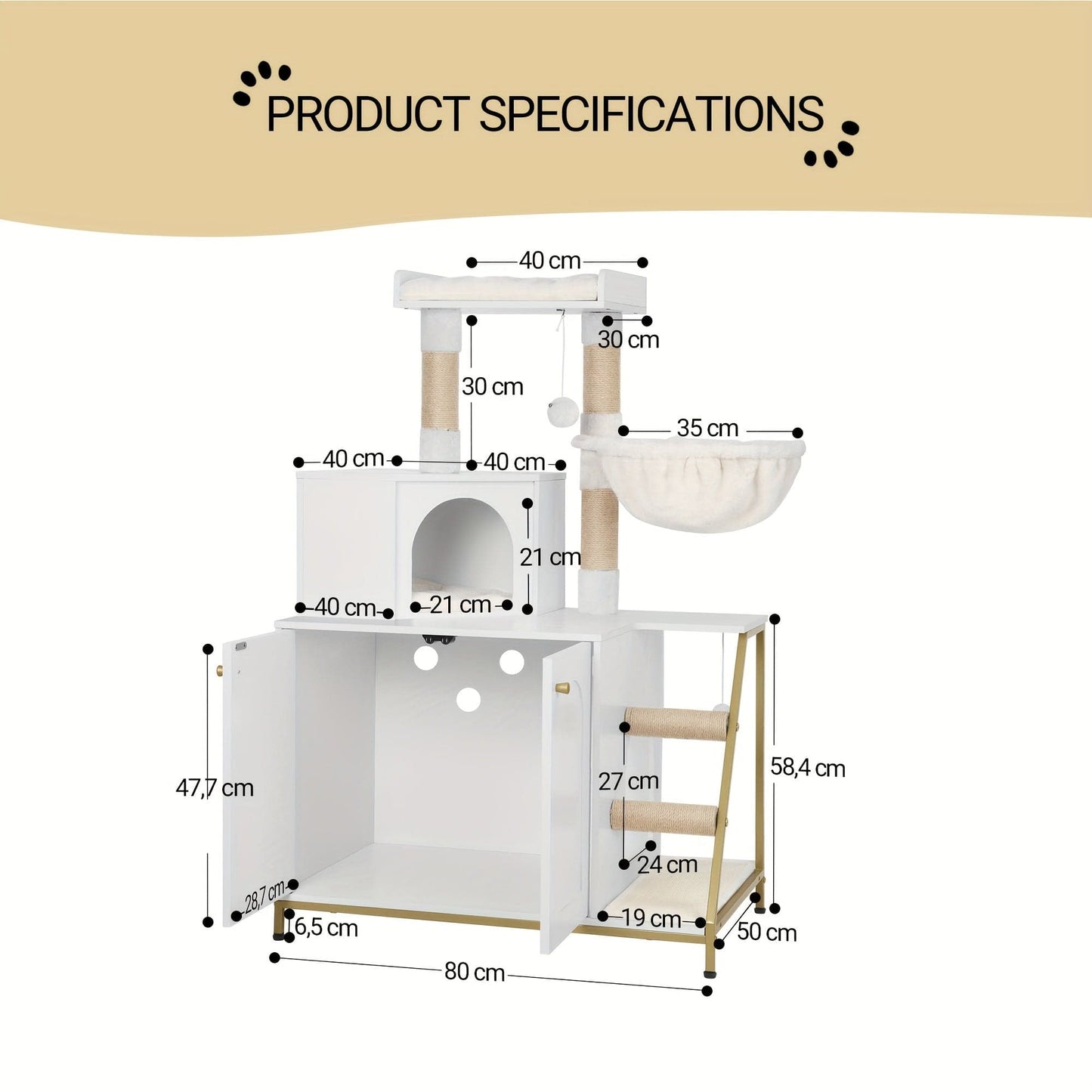 Meuble 4-en-1 chat – Cache-litière, arbre à chat & condo multi-niveaux One PETS-TOP