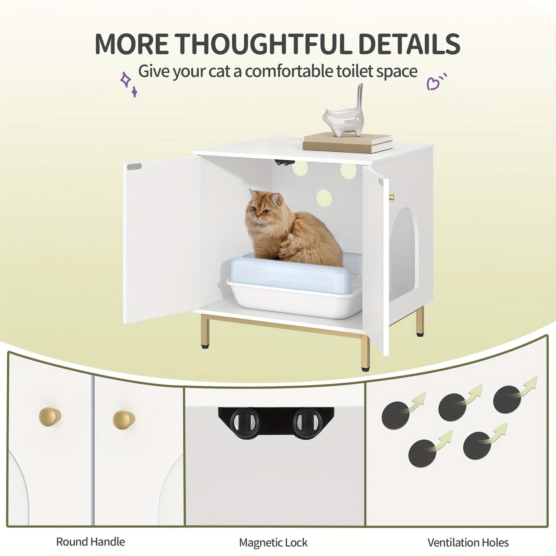 Meuble cache-litière design – Armoire pour chat blanche & dorée One PETS-TOP