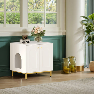 Meuble cache-litière design – Armoire pour chat blanche & dorée One PETS-TOP