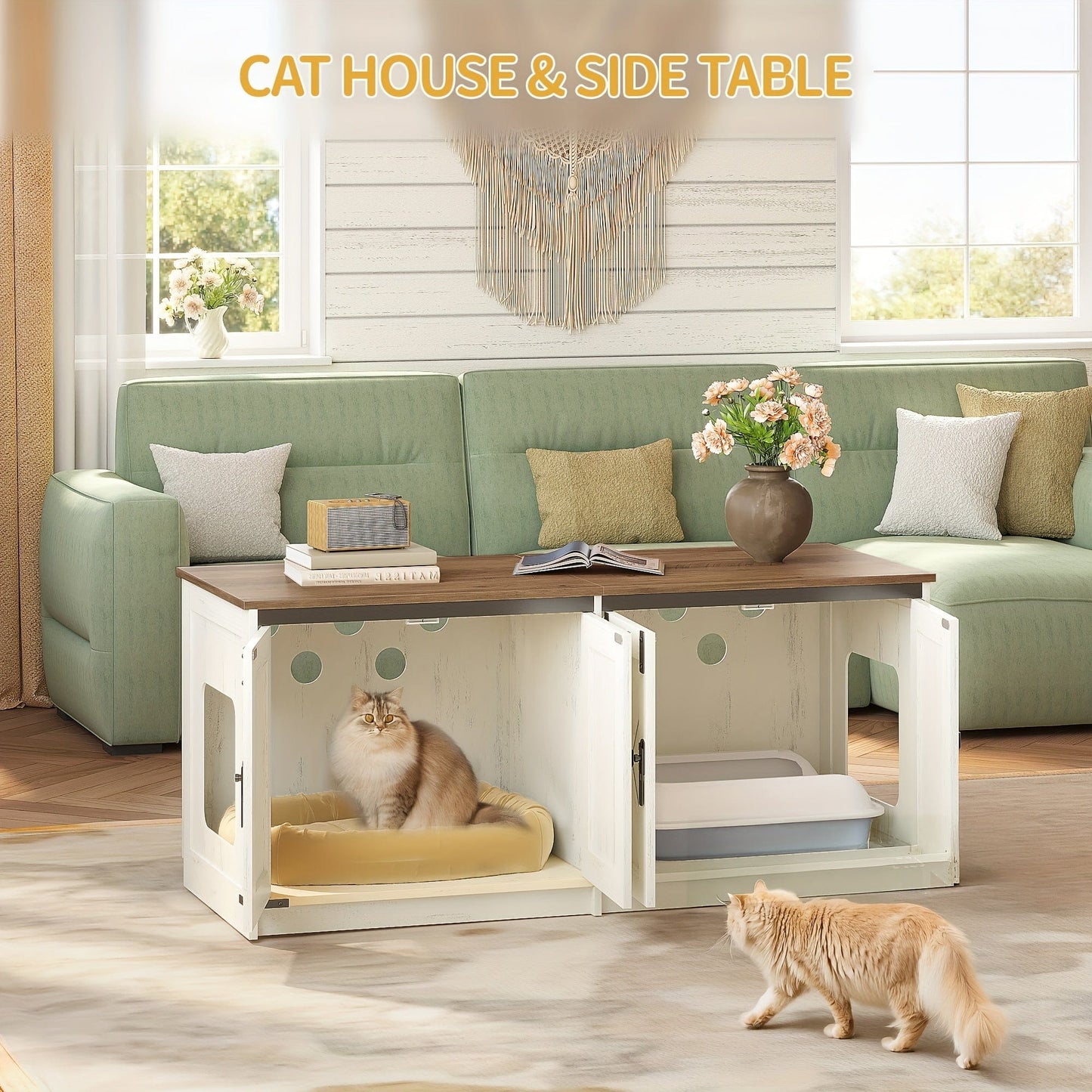 Meuble cache-litière double – Design moderne & cachette pour chats One PETS-TOP
