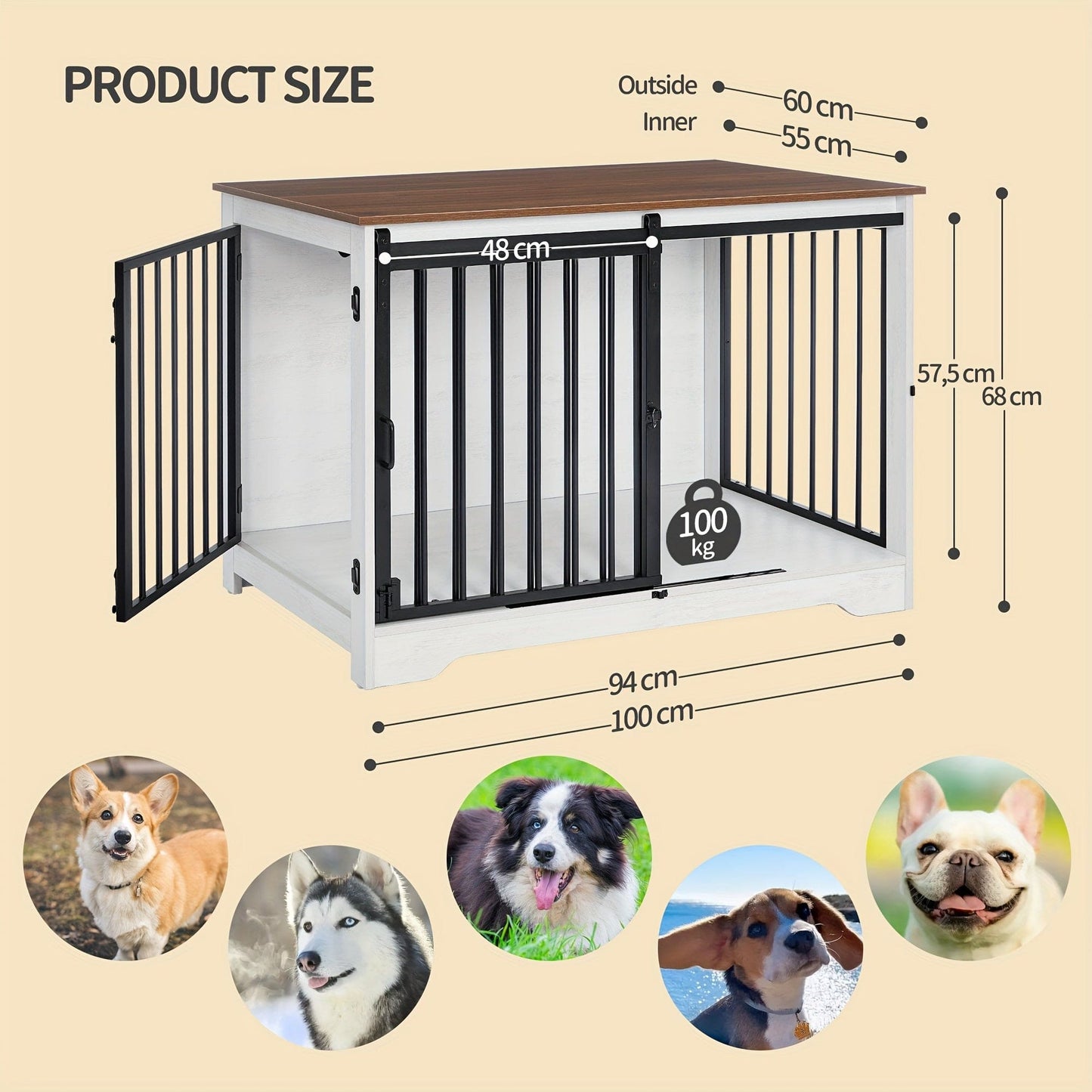 Meuble cage pour chien design – Niche intérieure bois blanc & brun 100 cm Blanc & Wengé One PETS-TOP