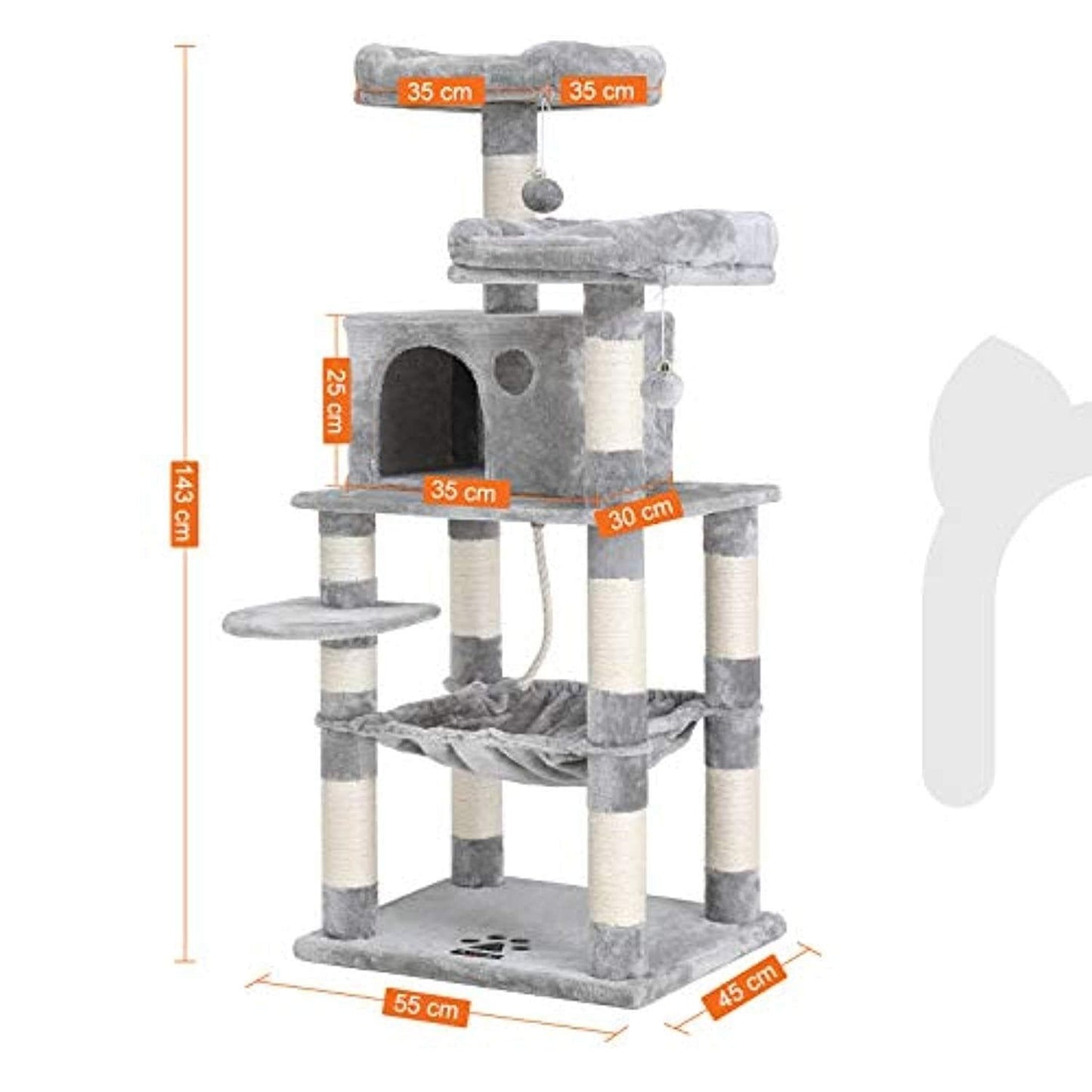 Arbre À Chat, Stable Avec Niche, Hauteur De 143 Cm, Gris Clair Pct15W - One PETS-TOP