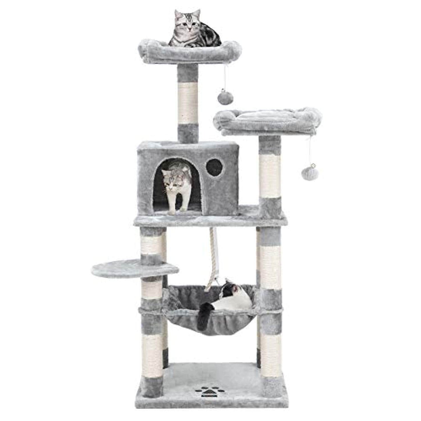 Arbre À Chat, Stable Avec Niche, Hauteur De 143 Cm, Gris Clair Pct15W - One PETS-TOP