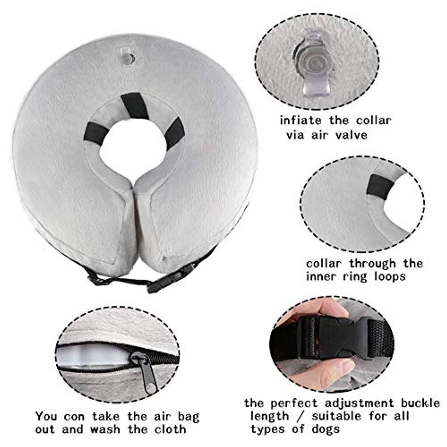 Collier Gonflable De Récupération Rétablissement Protecteur Doux Pour Chiens Et Chats Xh003 (L, Grey) - One PETS-TOP