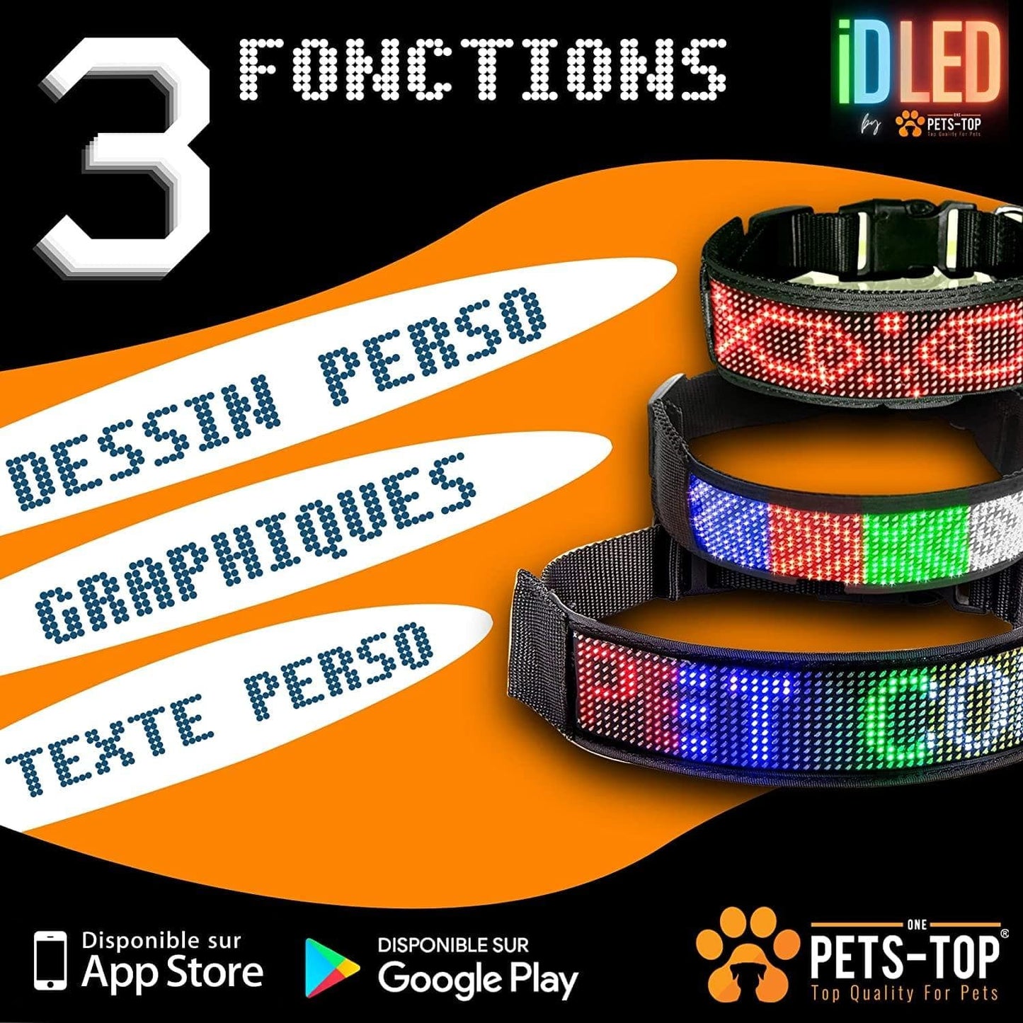 Collier Led Chien Idled™ Rechargeable Lumineux Message Personnalise Ajustable Clignotant - One PETS-TOP