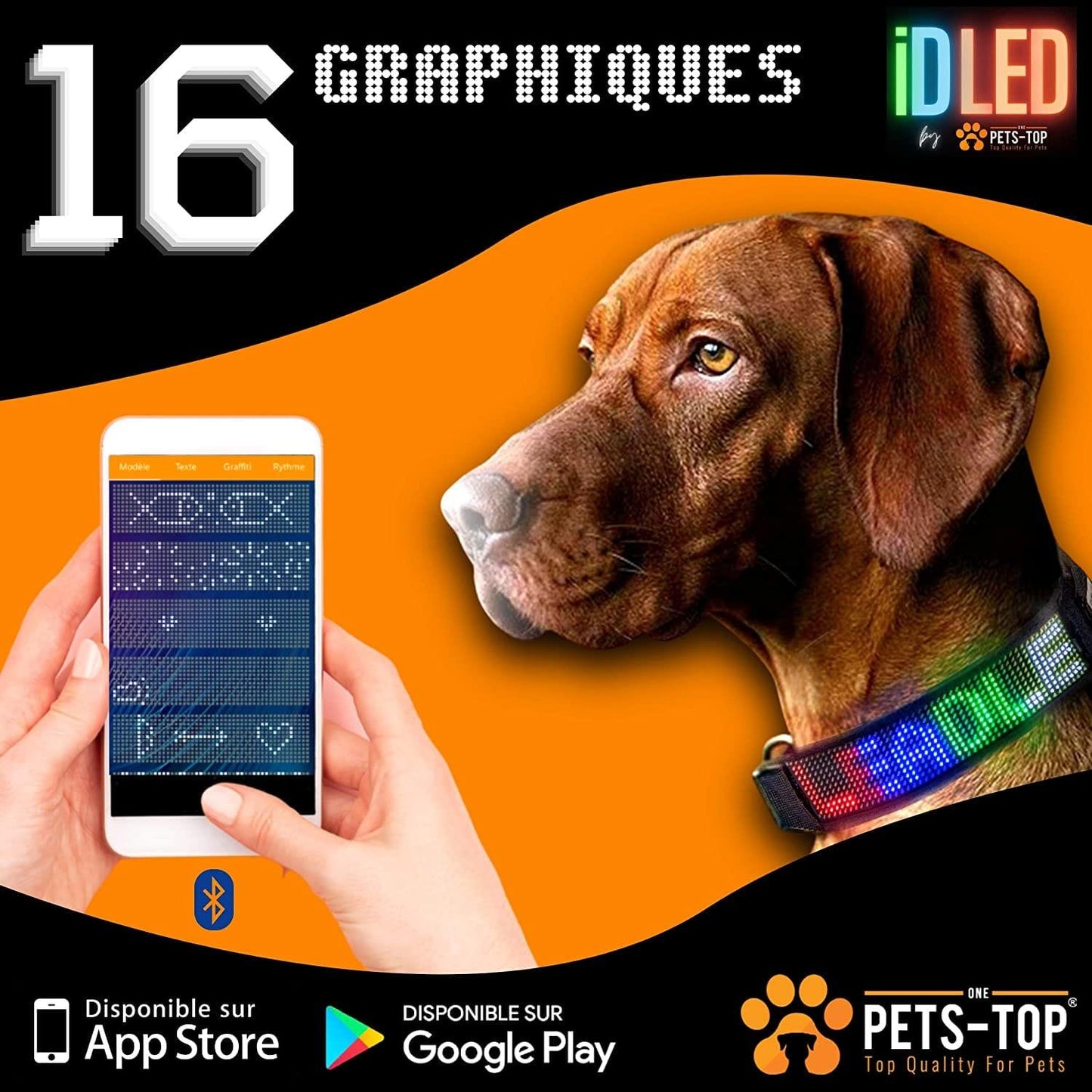 Collier Led Chien Idled™ Rechargeable Lumineux Message Personnalise Ajustable Clignotant - One PETS-TOP