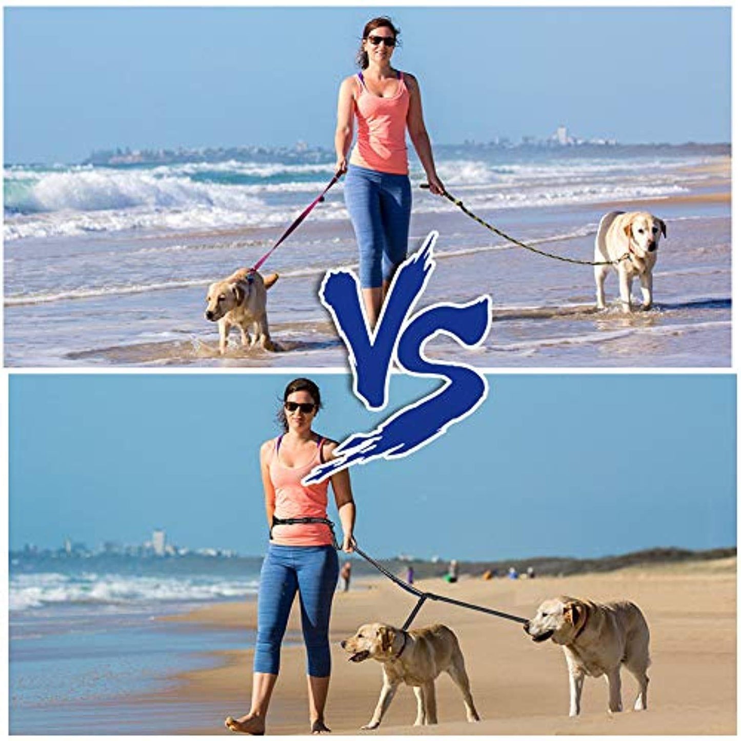 Laisse Pour Chien, Laisse Corde, Laisse Chien Main Libre, Flexible Nylon Élastique Réglable, Réfléchissante, Pochette Ajustable Pour Deux Chiens Grands Ou Moyens, Idéal Pour Course À Pied - One PETS-TOP