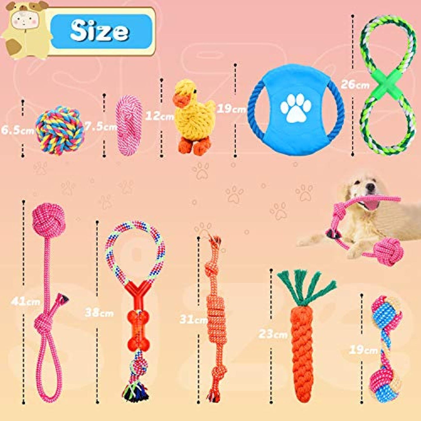 Lot De 10 Jouets Chien Chiot, Durables Jouet Corde Chien, Jouet À Mâcher Corde De Dentition Pour Petit Et Moyen Chien, Jouet Interactif Chien Avec Cordon De Tirage Frisbee Balle Duck Carotte - One PETS-TOP