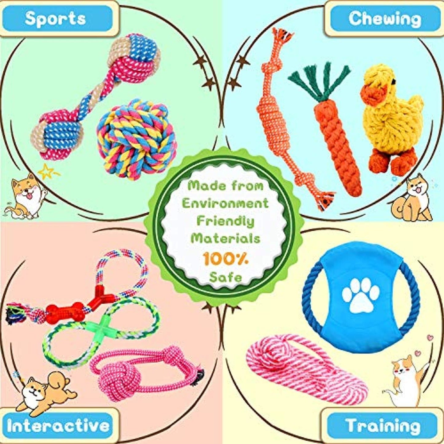 Lot De 10 Jouets Chien Chiot, Durables Jouet Corde Chien, Jouet À Mâcher Corde De Dentition Pour Petit Et Moyen Chien, Jouet Interactif Chien Avec Cordon De Tirage Frisbee Balle Duck Carotte - One PETS-TOP