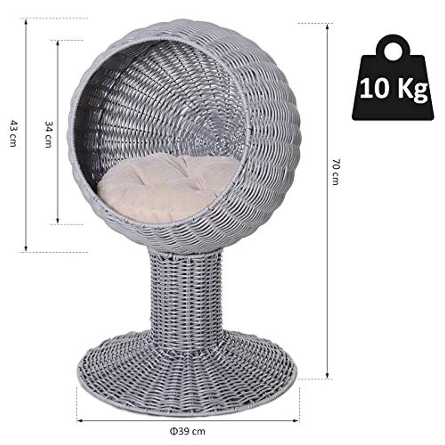 Panier Chat Lit Chat Cosy Grand Confort 39L X 39L X 70H Cm Coussin Moelleux Beige Inclus Résine Tressée Imitation Rotin Gris - One PETS-TOP