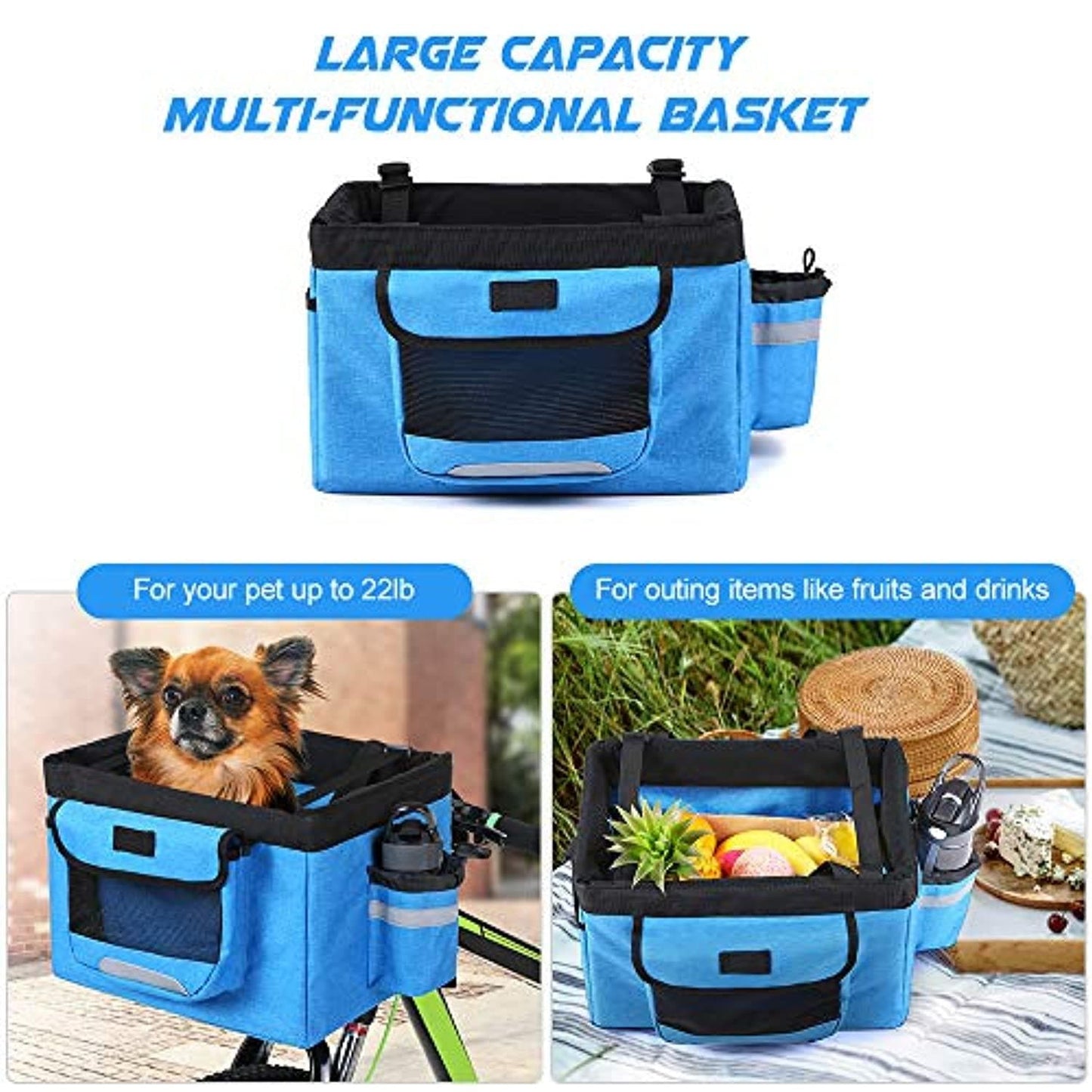 Panier De Vélo,Pliable Vélo Avant Panier Amovible Vélo Pet Panier Pet Chien Chat Lapin Transporteur Camping Fourre-Tout Sac - One PETS-TOP