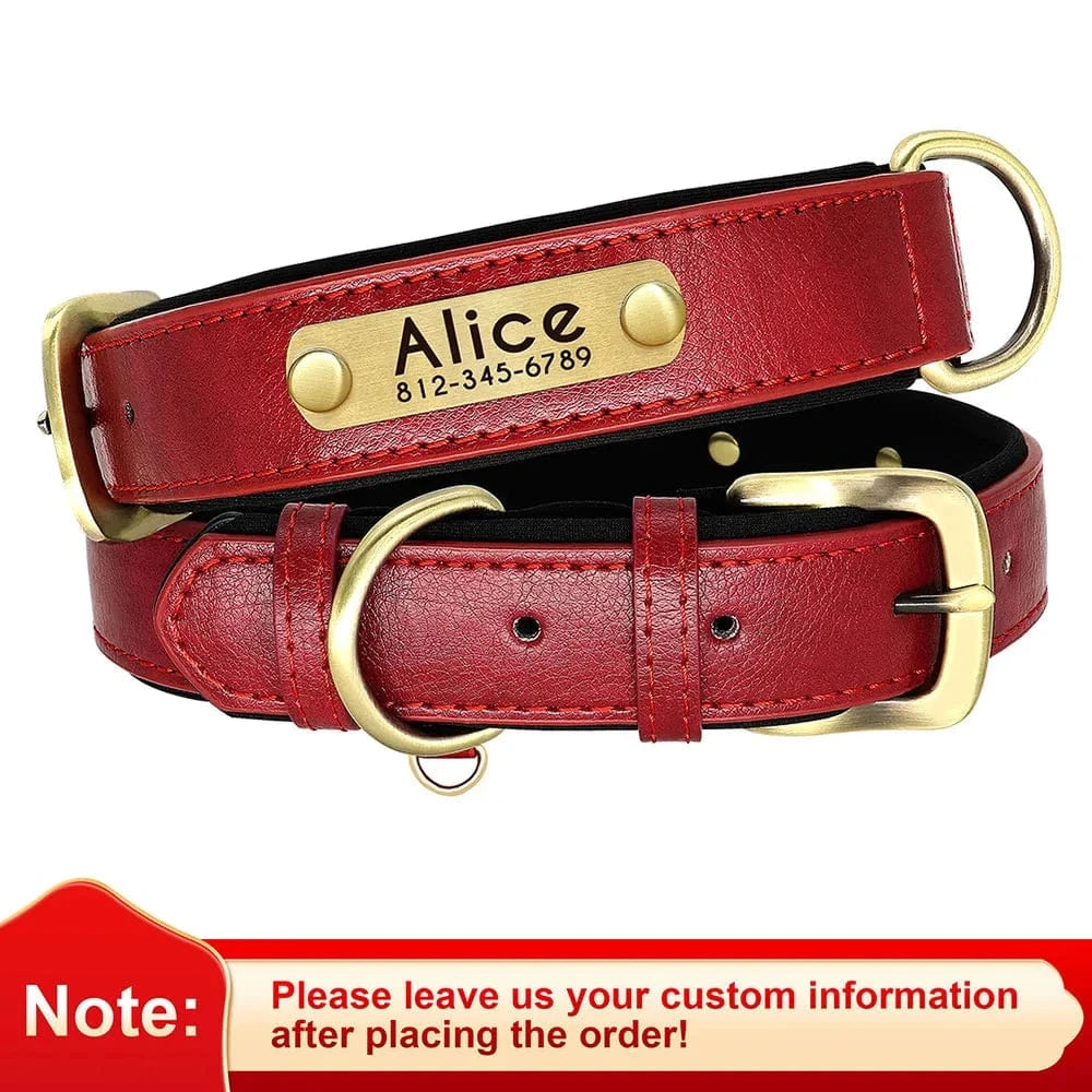 🐾 Collier en Cuir Personnalisé pour Chien – Avec Plaque Gravée Nom & Téléphone - One PETS-TOP