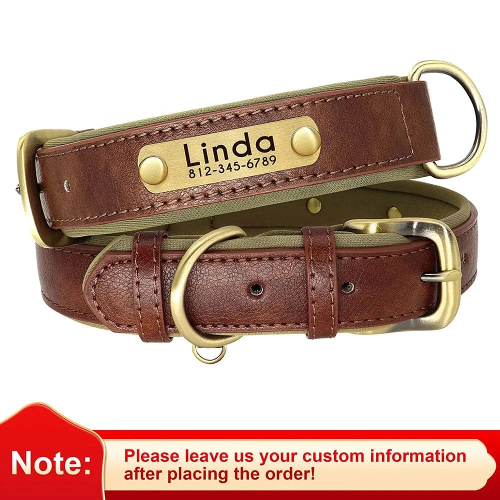 🐾 Collier en Cuir Personnalisé pour Chien – Avec Plaque Gravée Nom & Téléphone - One PETS-TOP