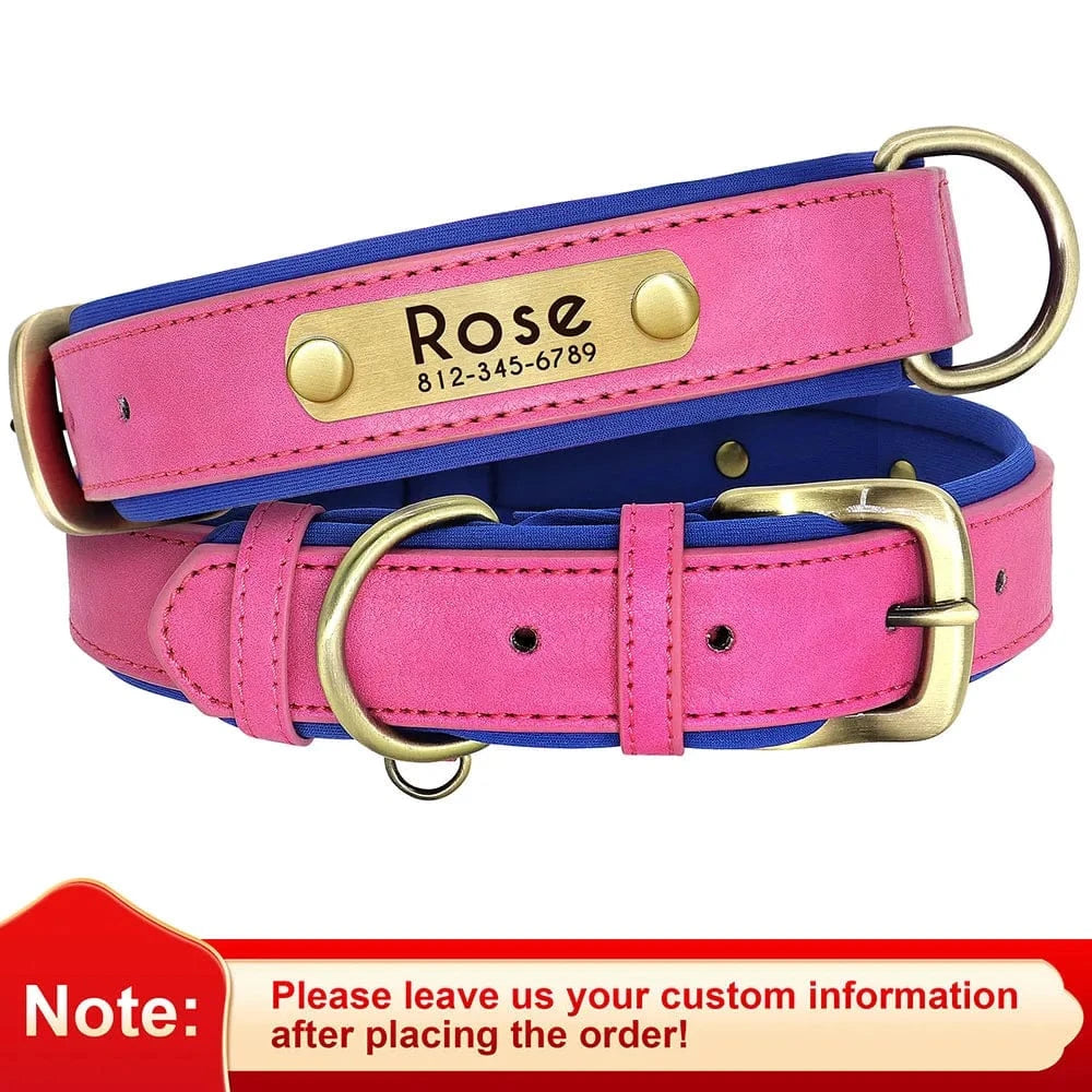 🐾 Collier en Cuir Personnalisé pour Chien – Avec Plaque Gravée Nom & Téléphone - One PETS-TOP