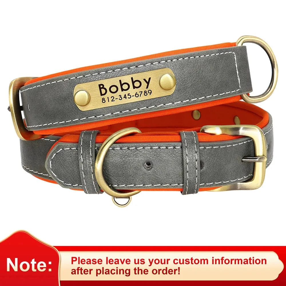 🐾 Collier en Cuir Personnalisé pour Chien – Avec Plaque Gravée Nom & Téléphone - One PETS-TOP