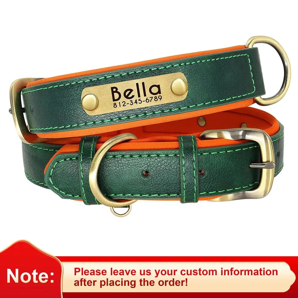 🐾 Collier en Cuir Personnalisé pour Chien – Avec Plaque Gravée Nom & Téléphone - One PETS-TOP