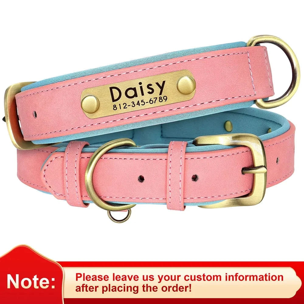 🐾 Collier en Cuir Personnalisé pour Chien – Avec Plaque Gravée Nom & Téléphone - One PETS-TOP