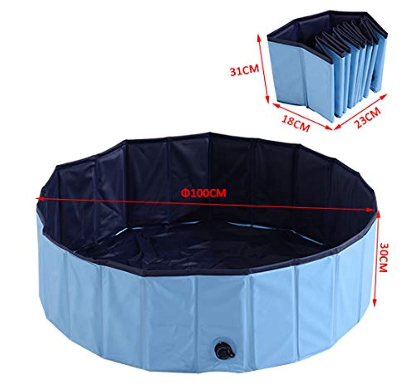 Piscine Pour Chien Bassin Pvc Pliable Anti-Glissant Facile À Nettoyer Diamètre 100 Cm Hauteur 30 Cm Bleu - One PETS-TOP