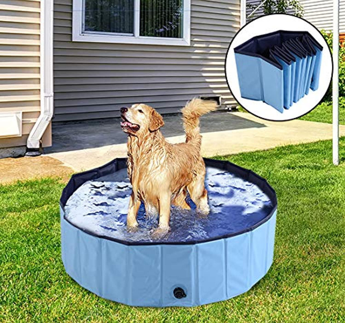 Piscine Pour Chien Bassin Pvc Pliable Anti-Glissant Facile À Nettoyer Diamètre 100 Cm Hauteur 30 Cm Bleu - One PETS-TOP