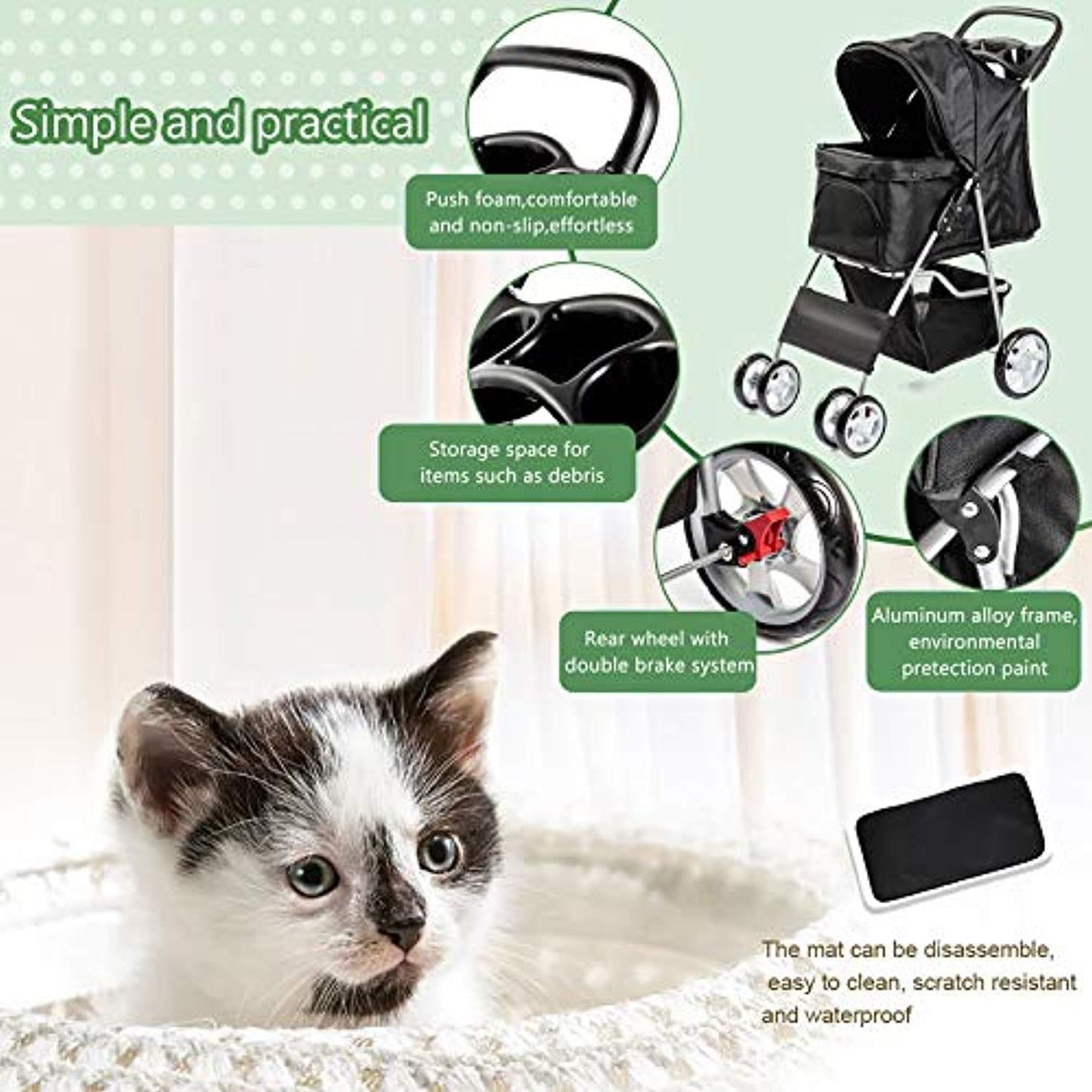 Poussette Chien Chat Poussette Avec 4 Roues - One PETS-TOP