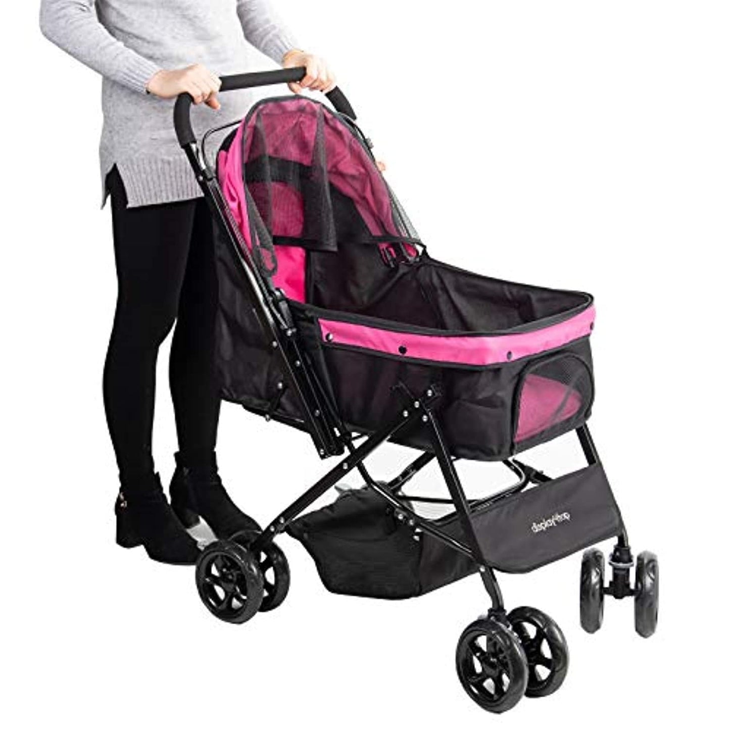 Poussette Rose De Voyage D'Animal De Compagnie, Chariot À Quatre Roues Pliable De Suspension De Chariot À Chat Et À Chien De Grand Approvisionnements De Voyage - One PETS-TOP
