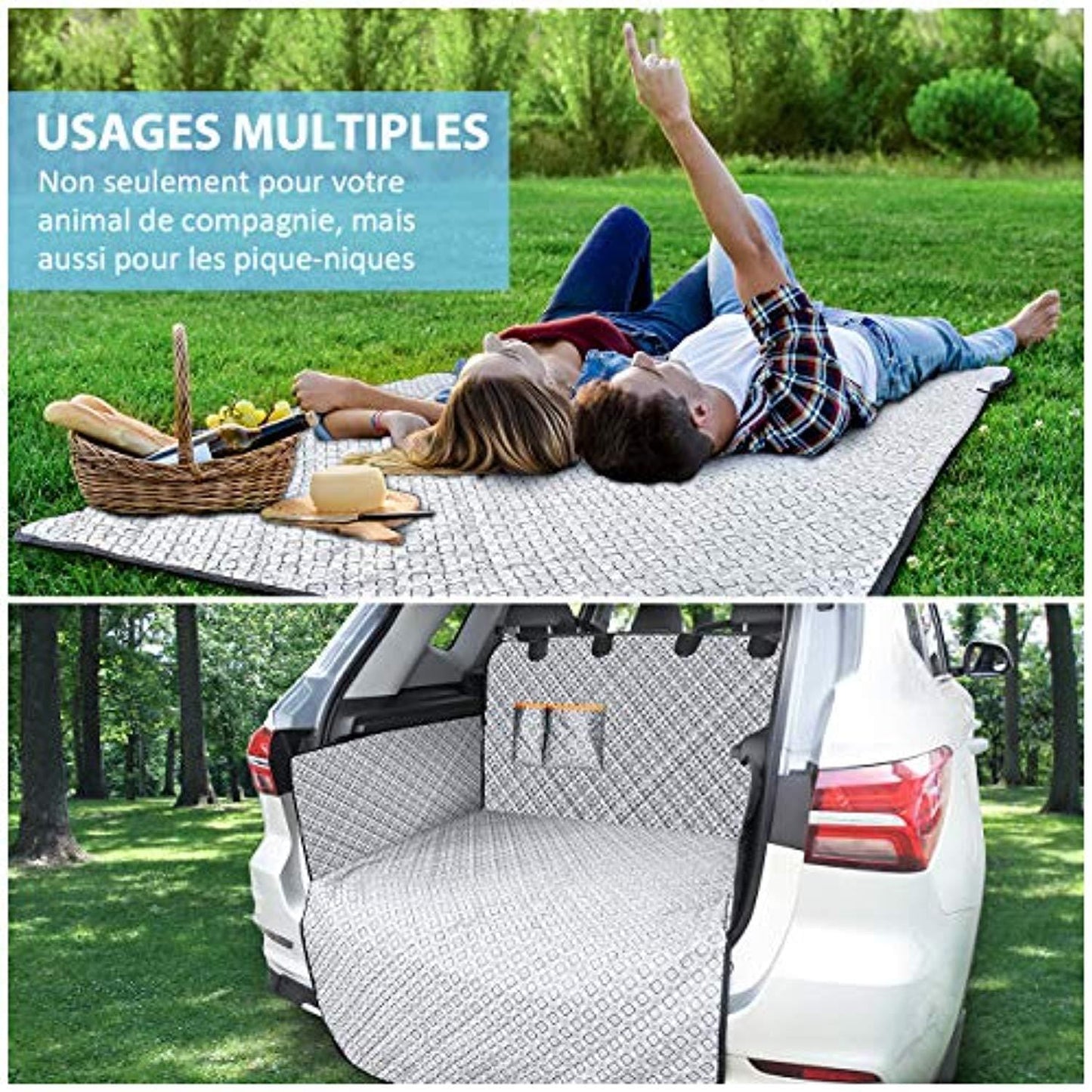 Protection Coffre Voiture Chien Étanche 100%, Housse Protection Coffre Antidérapante, Housse Voiture Chien Supérieure, Tapis Pique Niques, Compatible Avec La Plupart Des Suv, Argent - One PETS-TOP