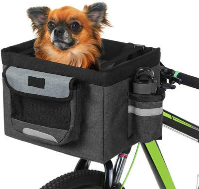 Panier De Vélo,Pliable Vélo Avant Panier Amovible Vélo Pet Panier Pet Chien Chat Lapin Transporteur Camping Fourre-Tout Sac Noir One PETS-TOP
