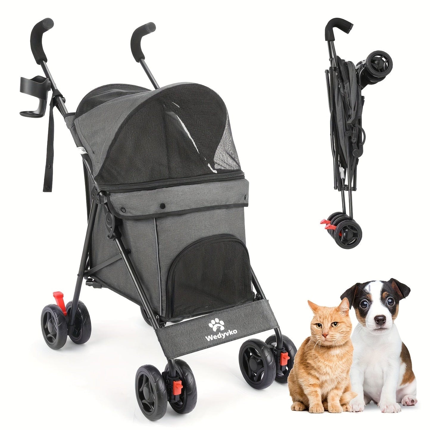 Poussette légère & portable pour chien & chat – Jusqu’à 15 kg Gris Foncé One PETS-TOP