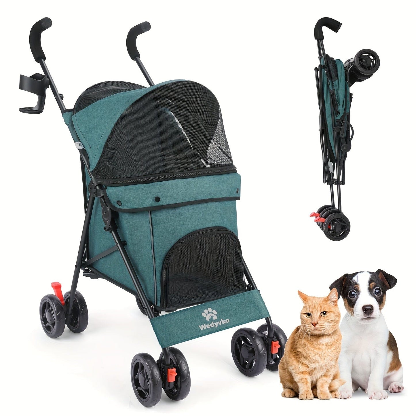 Poussette légère & portable pour chien & chat – Jusqu’à 15 kg Vert Foncé One PETS-TOP