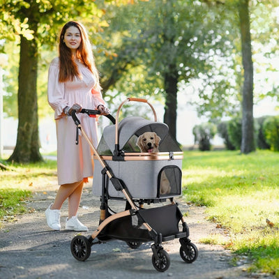 Poussette pliable 3-en-1 pour chats & petits chiens – Jusqu’à 20 kg – Noir & Argent | One PETS-TOP