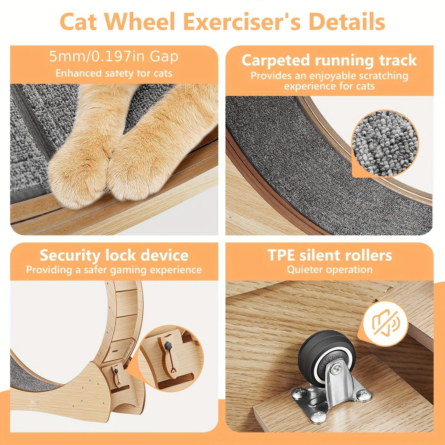 Roue d’exercice XL pour chat – Bois naturel, silencieuse & stable One PETS-TOP