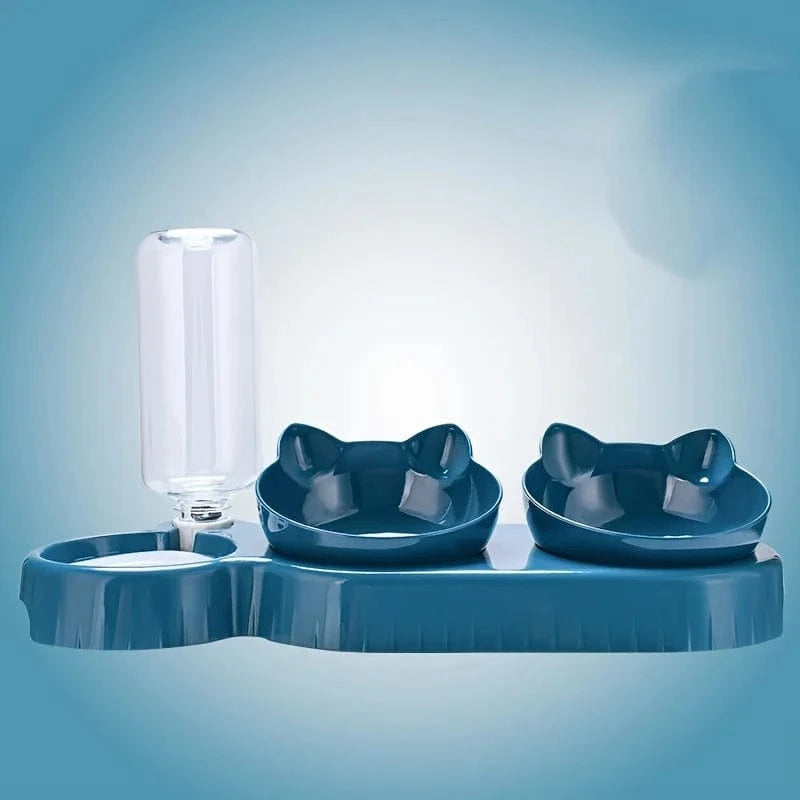 Station d’alimentation 3-en-1 pour chat – Bols nourriture & eau design Unique / Bleu Foncé One PETS-TOP