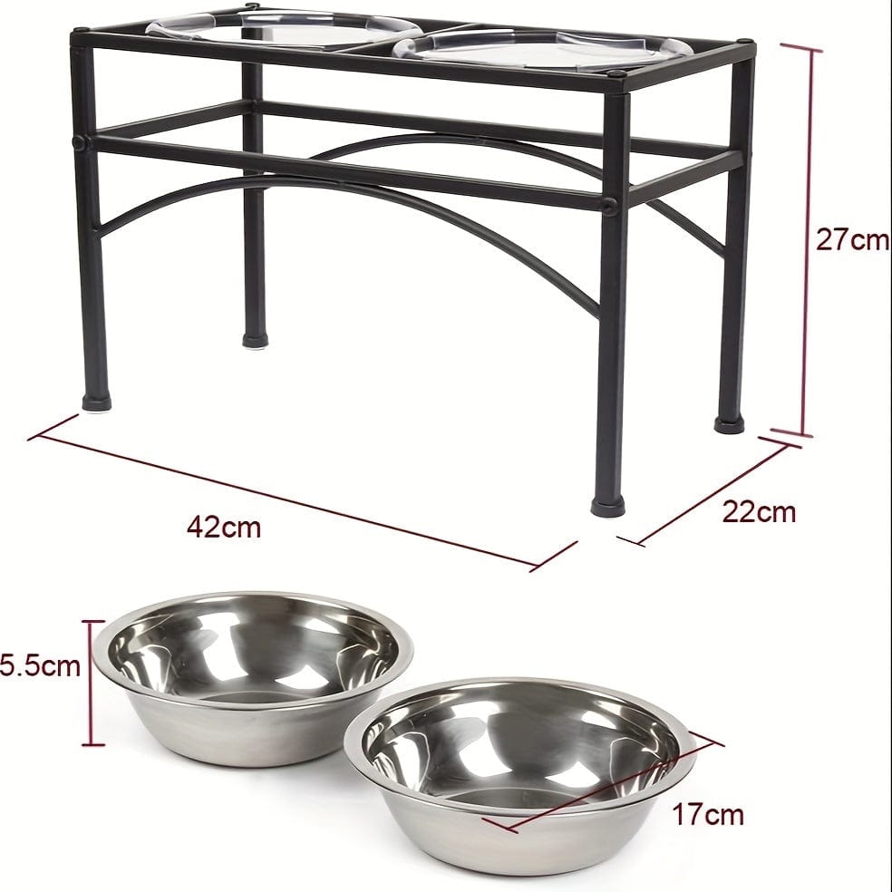 Station d’alimentation surélevée pour chien – Double gamelle inox & support métal 42*22*27CM One PETS-TOP