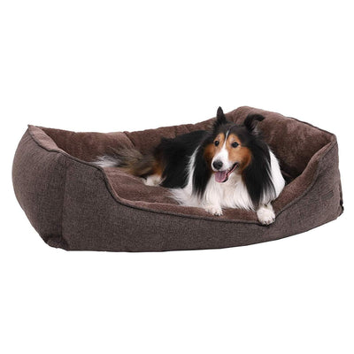 Lit Pour Chien Panier Revêtement En Tissu Style Ours En Peluche Déhoussable Et Lavable En Machine, Marron 70 x 55 x 21 cm / Gris One PETS-TOP