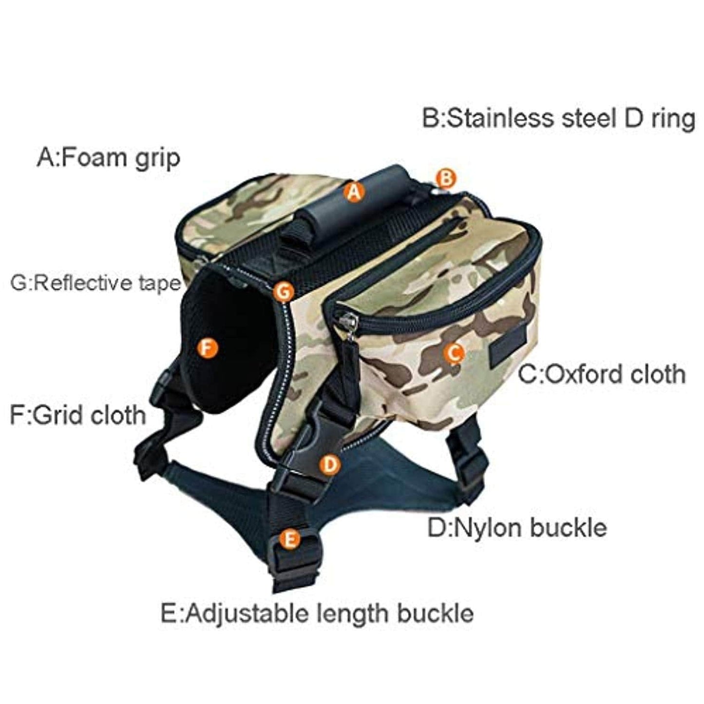 Sac À Dos Pour Chien Hound Outdoor Camping Camping Pack De Randonnée, Sac À Dos Ajustable Avec Des Lignes Réfléchissantes, Pour Chien De Taille Moyenne À Grande (Vert Camouflage) (L) - One PETS-TOP