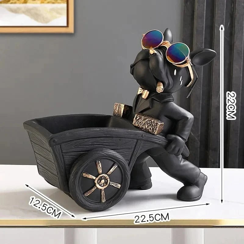 Statue Bouledogue Français Avec Brouette - One PETS-TOP