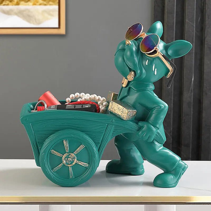Statue Bouledogue Français Avec Brouette - One PETS-TOP