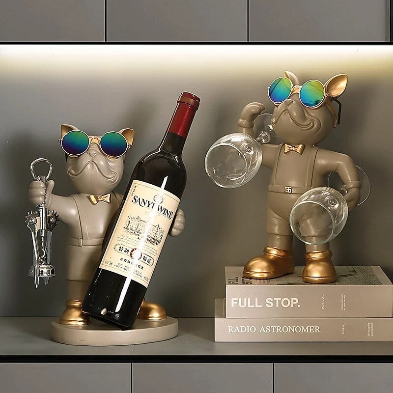 Support Bouteille Vin Bouledogue Français Résine - One PETS-TOP